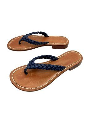 Bernardo Theo Braided Thong Flip Flop Leather Sandals 8M Navy Brown Made In Braz
